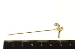14K Yellow Gold Diamond Inset Flintlock Pistol Ornate Stick Pin