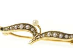 14K Yellow Gold Victorian Seed Pearl Wavy Swirl Floral Pin/Brooch
