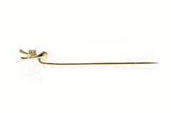 14K Yellow Gold Diamond Retro Wish Bone Lucky Symbol Stick Pin