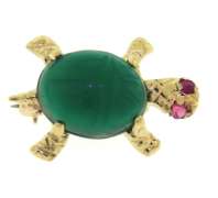 Cute Yellow Gold Jade Turtle Pin