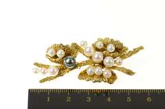 14K Yellow Gold 1960's Ornate Pearl Branch Floral Statement Pin/Brooch
