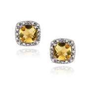 Sterling Silver 2ct Cushion-cut Citrine Stud Earrings