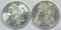 Choice BU 1881-S & 1890-P Morgan Silver Dollars