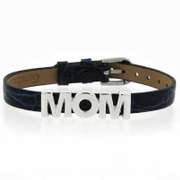 Sterling Silver Blue Leather Mom Bracelet