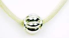 Sterling Woven Mesh Necklace with Large Center Bead