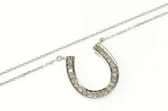 14K White Gold 0.31 Ctw Diamond Horse Shoe Lucky Chain Necklace