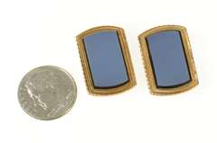 10K Yellow Gold Art Deco Ornate Blue Black Onyx Inset Cuff Links