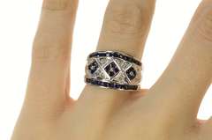 14K White Gold 0.76 Ctw Square Sapphire Diamond Pave Band Ring
