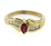 Pretty Yellow Gold Marquise Ruby and Diamond Ring