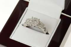 14K White Gold 0.75 Ctw Three Diamond Halo Engagement Ring