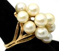 Vintage Custom Pearl Cluster Ring in 14KT Yellow Gold