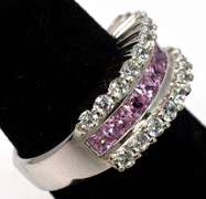 Sterling Silver Pink & White Stone Ring