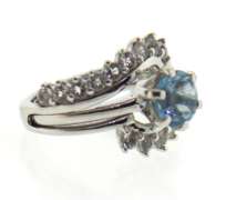 Sterling Silver Blue Topaz and Cz Ring