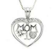 Sterling Silver CZ Dangling "MOM #1" Open Heart Pendant