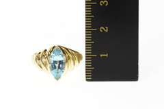 14K Yellow Gold Marquise Blue Topaz Ornate Cocktail Ring