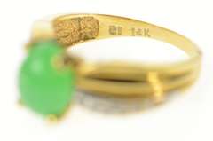 14K Yellow Gold Green Agate Cabochon Diamond Statement Ring