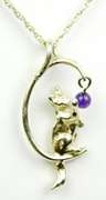 Vintage Sterling Cat & Amethyst Ball Pendant & Chain