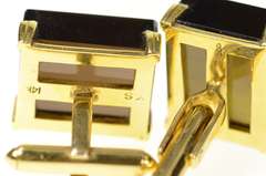 14K Yellow Gold 1960's Square Retro Smoky Quartz Cube Cuff Links