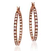 18K Rose Gold over Sterling Silver 25mm Inside Out CZ Hoop Earrings