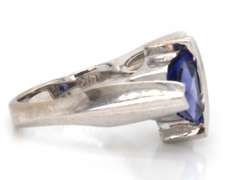 Glowing 14kt WG Trillion Cut Tanzanite & Diamond Ring
