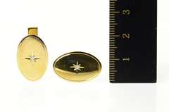 14K Yellow Gold 1960's Diamond Star Inset Oval Classic Cuff Links