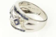 14K White Gold 0.76 Ctw Square Sapphire Diamond Pave Band Ring
