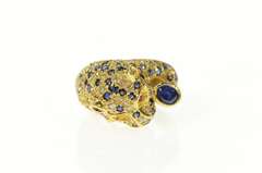 14K Yellow Gold Pave Diamond Sapphire Jaguar Leopard Ring