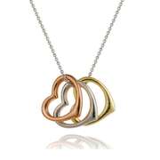 Sterling Silver Tri-Color Open Floating Three Hearts Necklace