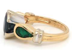 Trendy 14kt YG Blue Sapphire and Emerald Bezel Set Cocktail Ring