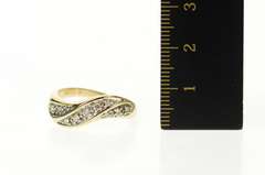 14K Yellow Gold Wavy Diamond Pave Curvy Statement Band Ring