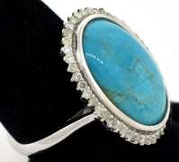 Stunning Turquoise & Diamond Ring in Sterling Silver