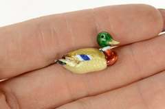 14K Yellow Gold Elaborate Enamel Mallard Duck 3D Statement Pin/Brooch