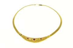 18K Yellow Gold Etruscan Revival Ruby Diamond Statement Necklace