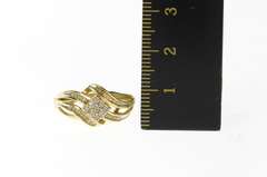 14K Yellow Gold Squared Diamond Cluster Bypass Criss Cross Ring