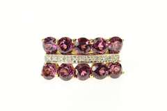 14K Yellow Gold Purple Tourmaline Diamond Statement Band Ring
