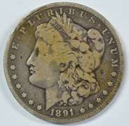 Scarcer 1891-CC Morgan Silver Dollar. Nice circ
