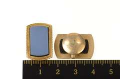 10K Yellow Gold Art Deco Ornate Blue Black Onyx Inset Cuff Links