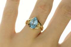 14K Yellow Gold Pear Blue Topaz Statement Diamond Accent Ring