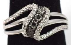 Sterling Silver White and Black Stone Ring