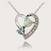 Sterling Silver Diamond Accent Blue Topaz & Created White Opal Triple Heart Necklace