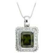 Sterling Silver Olive and Simulated Diamond CZ Square Pendant
