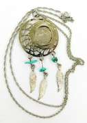 1935 Buffalo Nickel Turquoise Feather Necklace