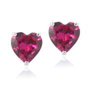 Sterling Silver 3.2ct Created Pink Sapphire Heart Stud Earrings, 7mm