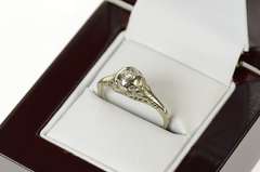 18K White Gold Art Deco Filigree Solitaire Promise Engagement Ring