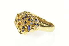 14K Yellow Gold Pave Diamond Sapphire Jaguar Leopard Ring