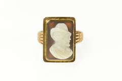 10K Yellow Gold Victorian Ornate Carved Shell Cameo Statement Ring