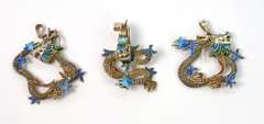 3 Hand-Crafted Dragon Pendants in Sterling Silver & Enamel