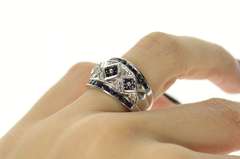 14K White Gold 0.76 Ctw Square Sapphire Diamond Pave Band Ring