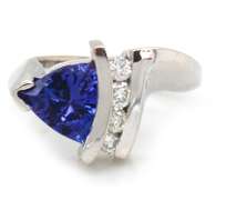 Glowing 14kt WG Trillion Cut Tanzanite & Diamond Ring