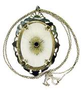 Antique Sterling Camphor Glass Pluribus Unum Pendant & Chain